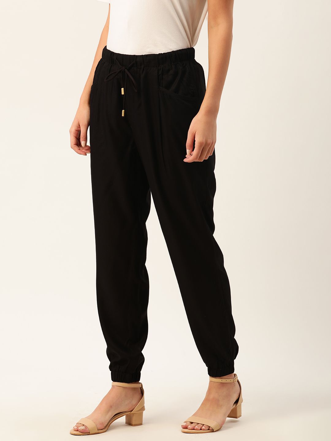 Chemistry Women Black Regular Fit Solid Joggers Price in India