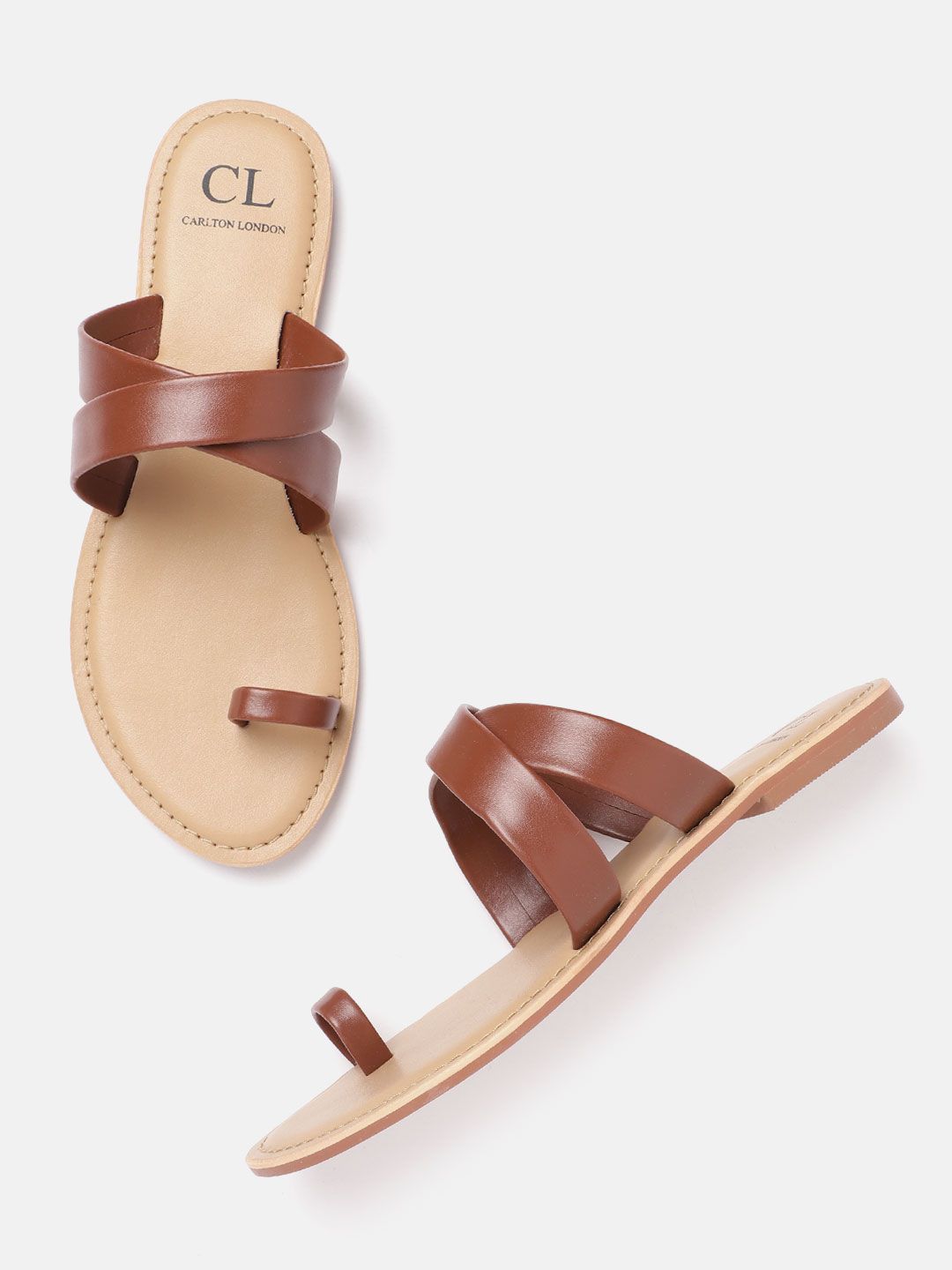 Carlton London Women Coffee Brown Solid One Toe Flats