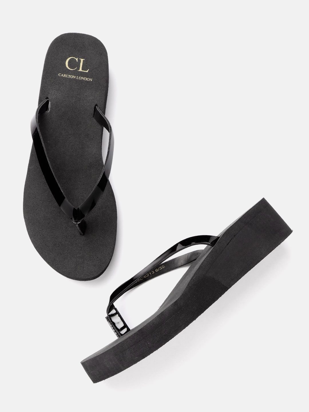 Carlton London Women Black Solid Heeled Thong Flip-Flops Price in India
