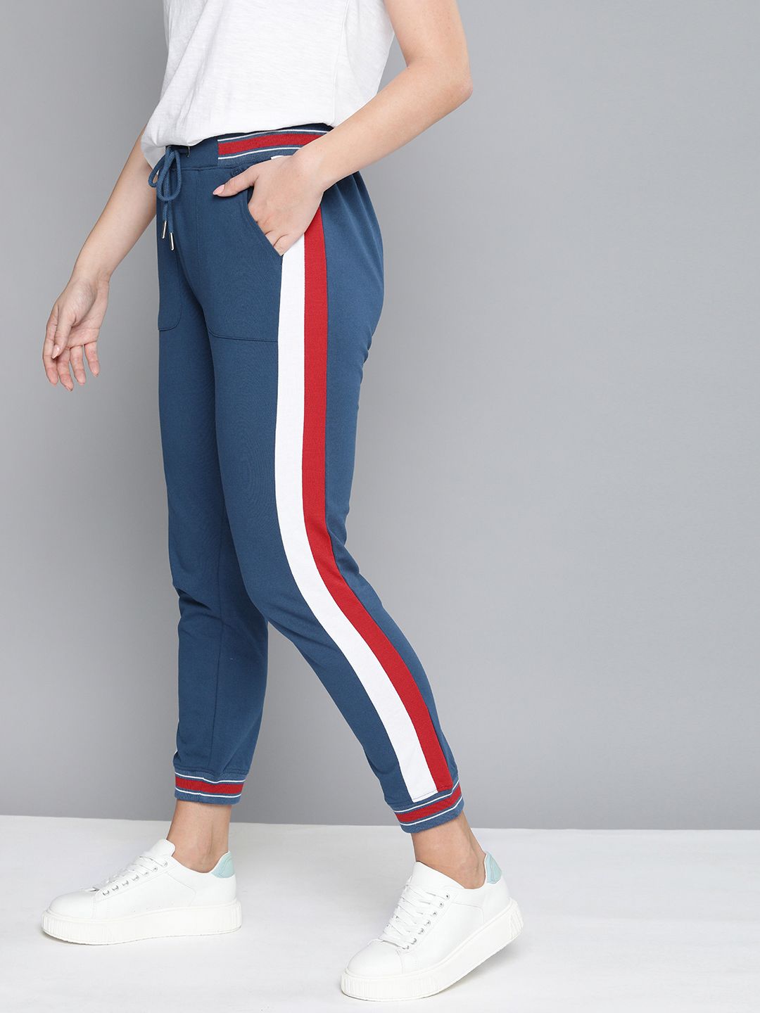 Harvard Women Teal Blue Solid Cropped Side-Striped Joggers Price in India