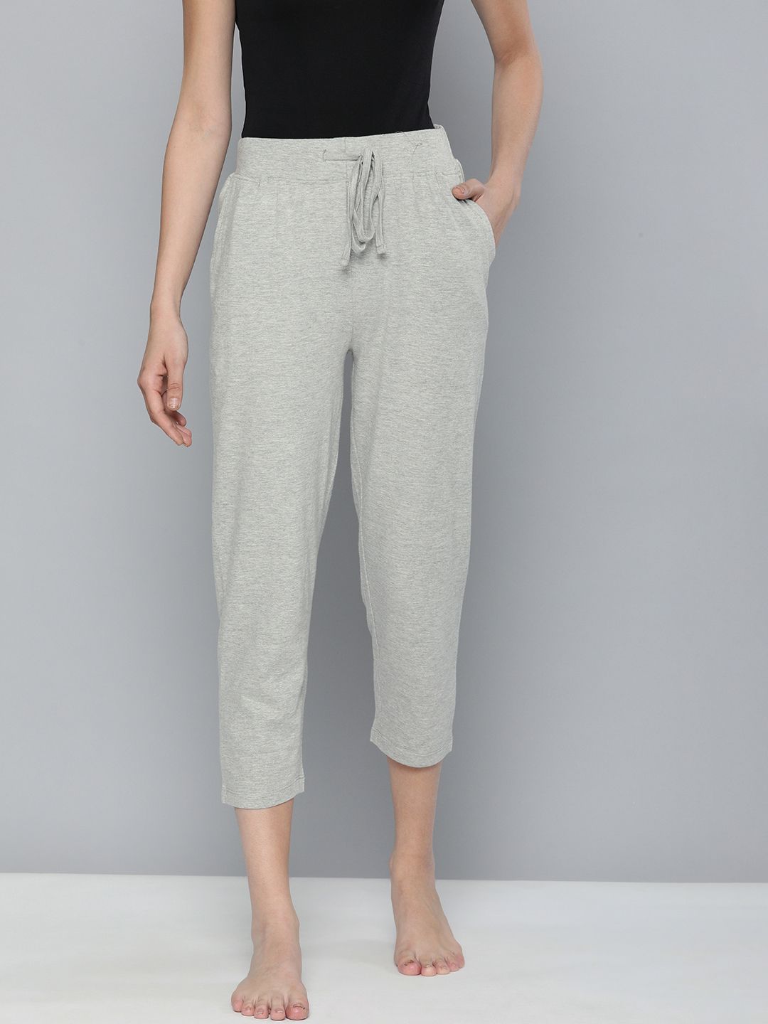 HERE&NOW Woman's Grey Melange Solid Lounge Pants Price in India