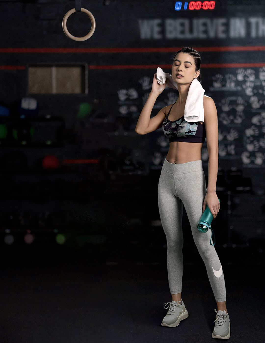 Nike Women Grey Melange Solid Essential AS NSW GX Mid-Rise Swoosh Leggings Price in India