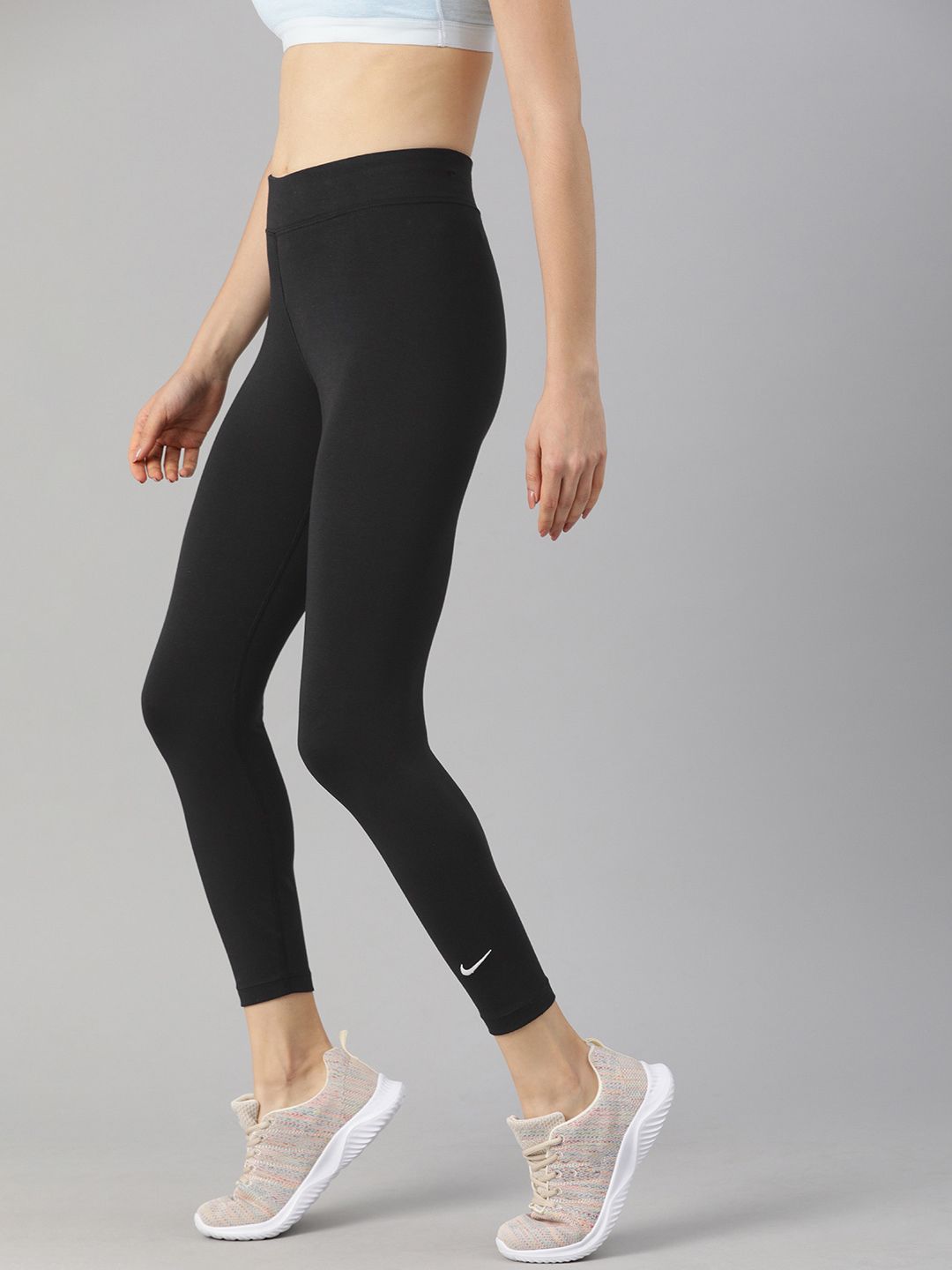 Nike Women Black Solid Essential AS NSW 7/8 Mid-Rise Leggings Price in India