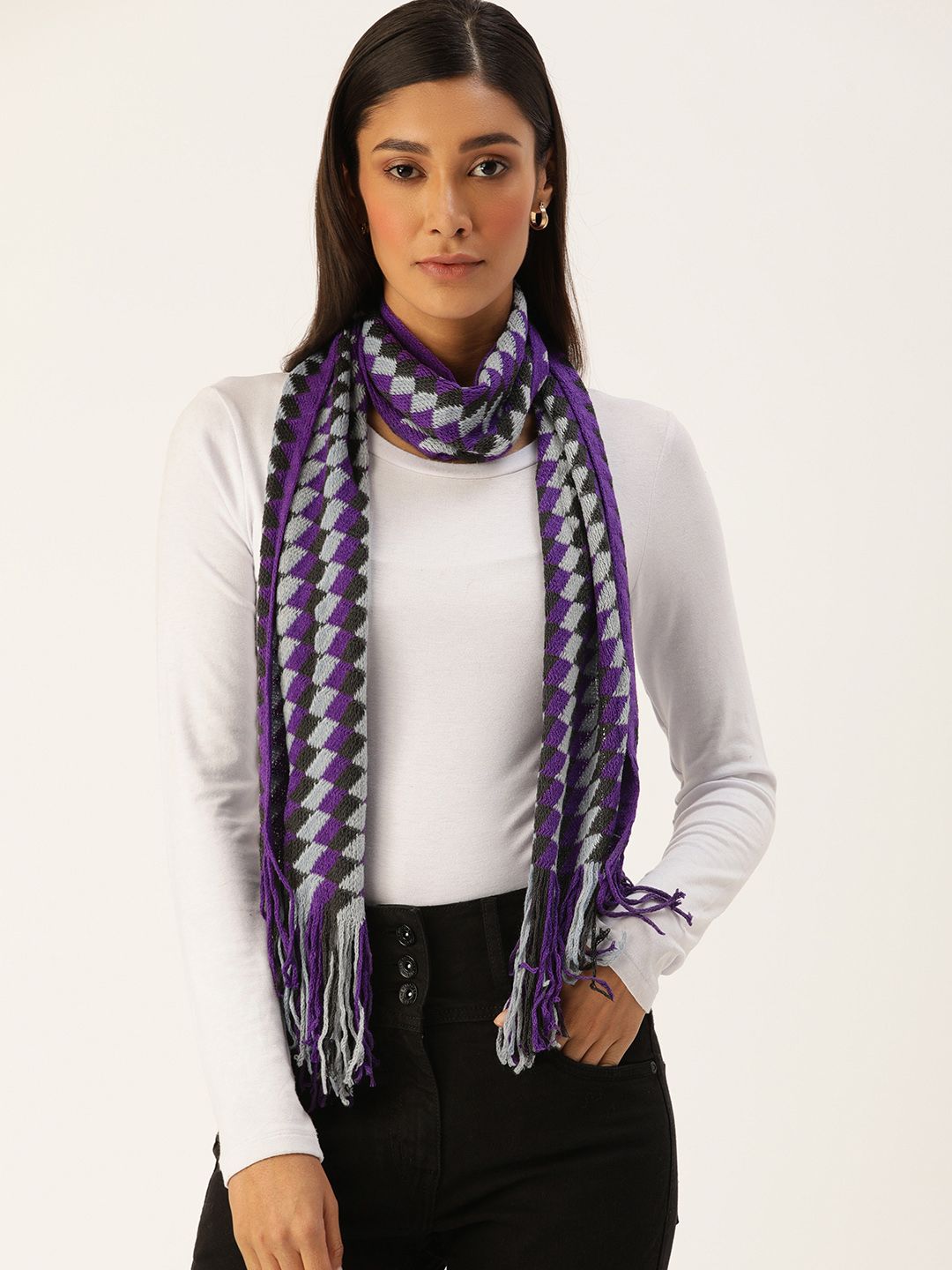 Ayesha Women Purple & Black Knitted Acrylic Muffler Price in India