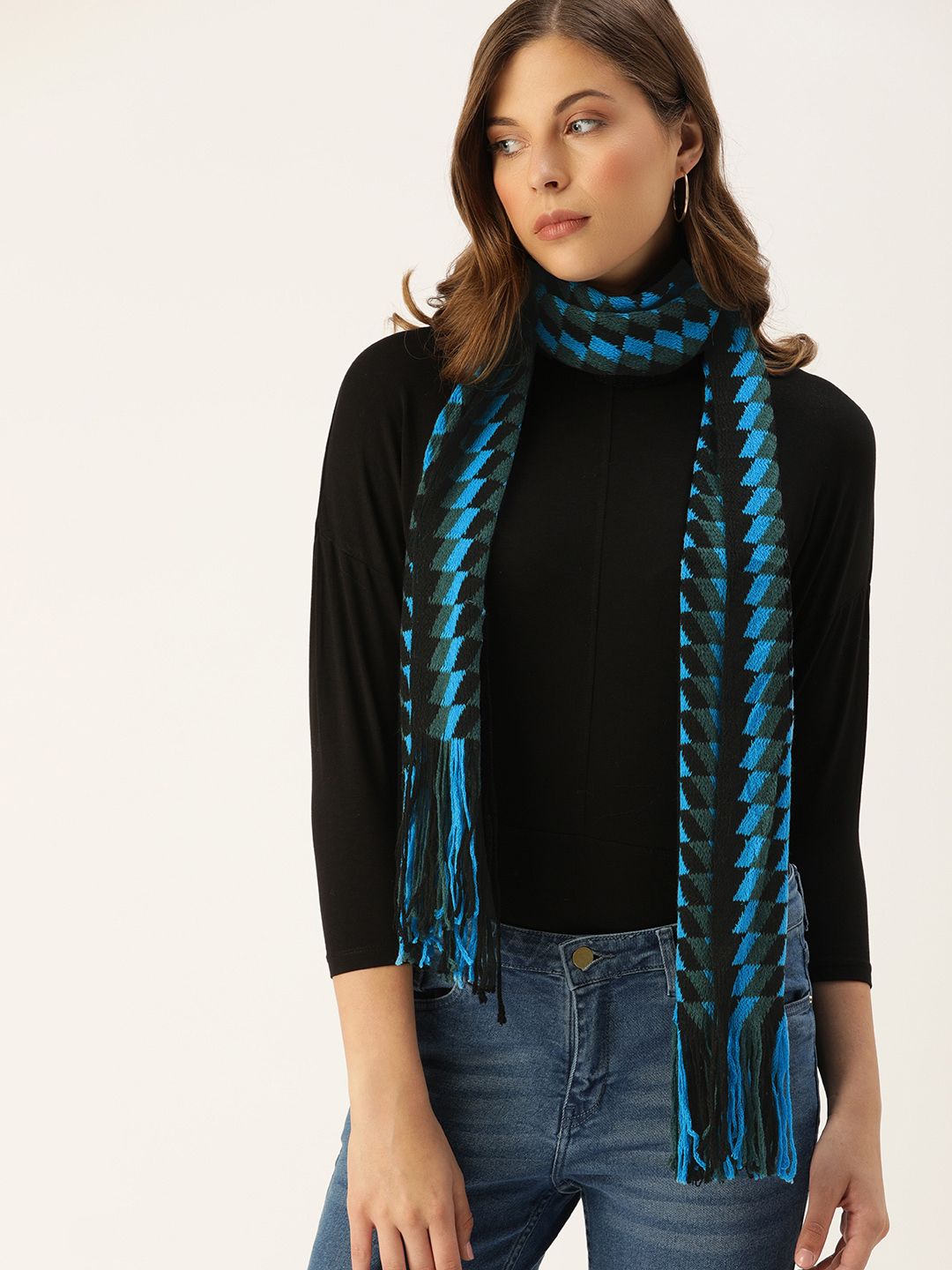 Ayesha Women Blue & Black Argyle Knitted Scarf Price in India