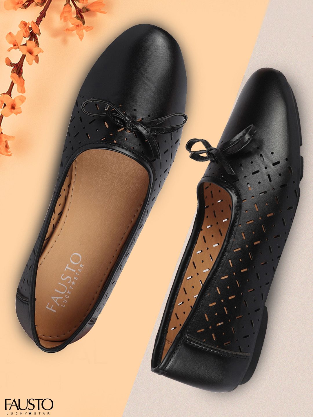 FAUSTO Women Black Solid PU Ballerinas