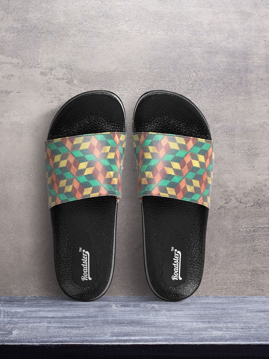 Roadster Women Multicoloured Geometric Print Sliders Price in India