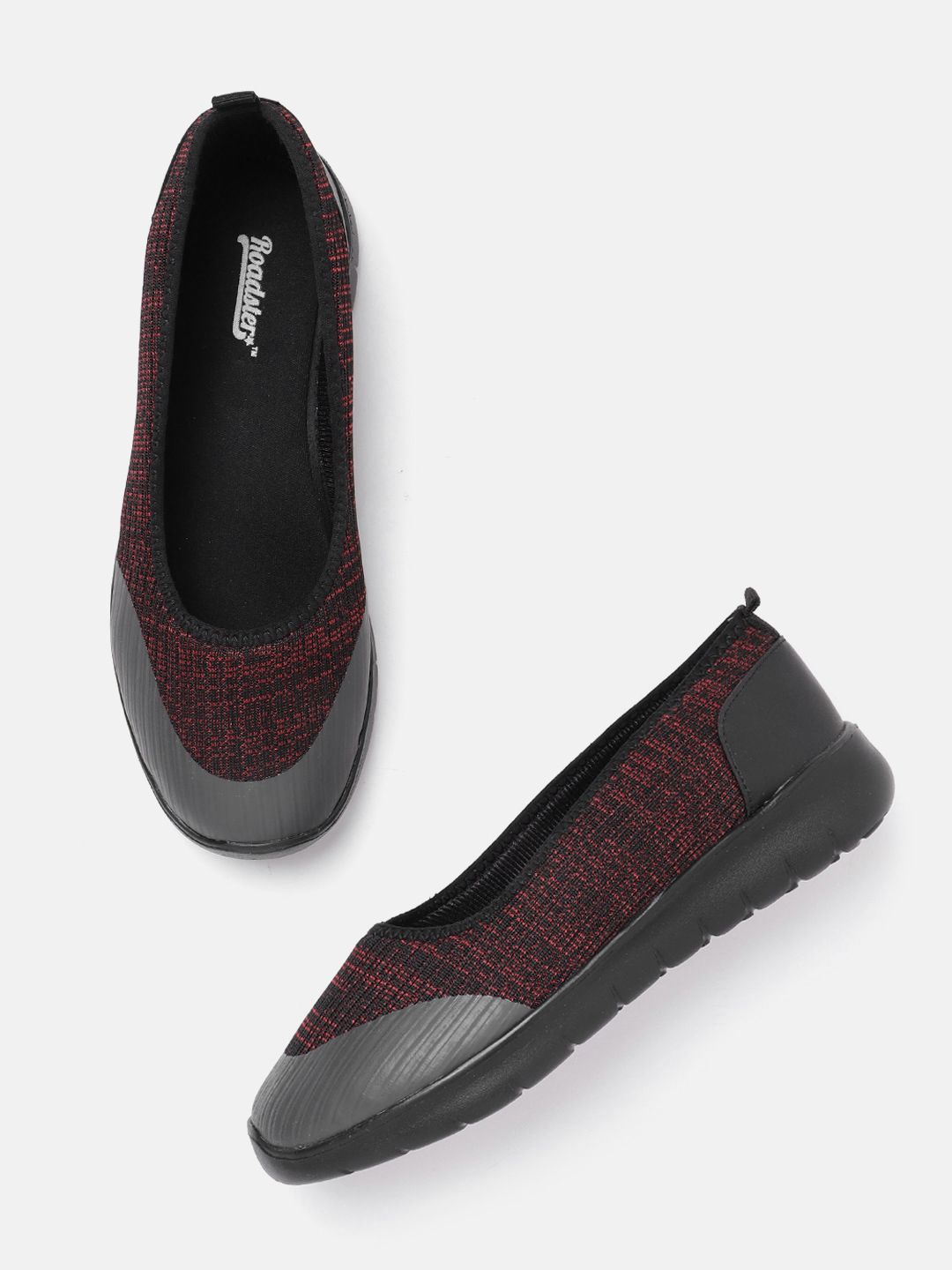 Roadster Women Black & Red Woven Design Slip-On Sneakers Price in India