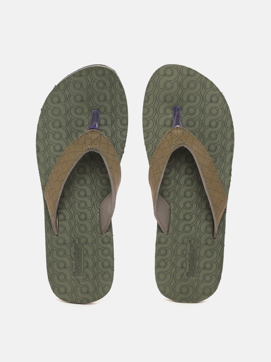 Roadster Women Olive Green Croc-Textured Thong Flip-Flops Price in India