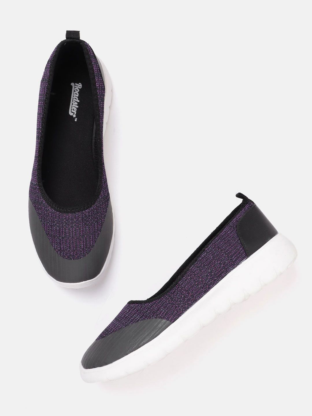 Roadster Women Purple & Navy Blue Woven Design Slip-On Sneakers Price in India