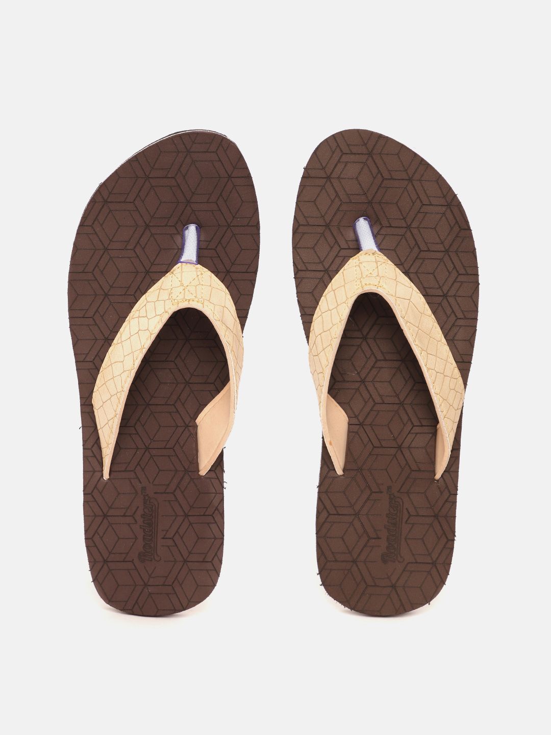 Roadster Women Beige & Coffee Brown Croc-Textured Thong Flip-Flops Price in India