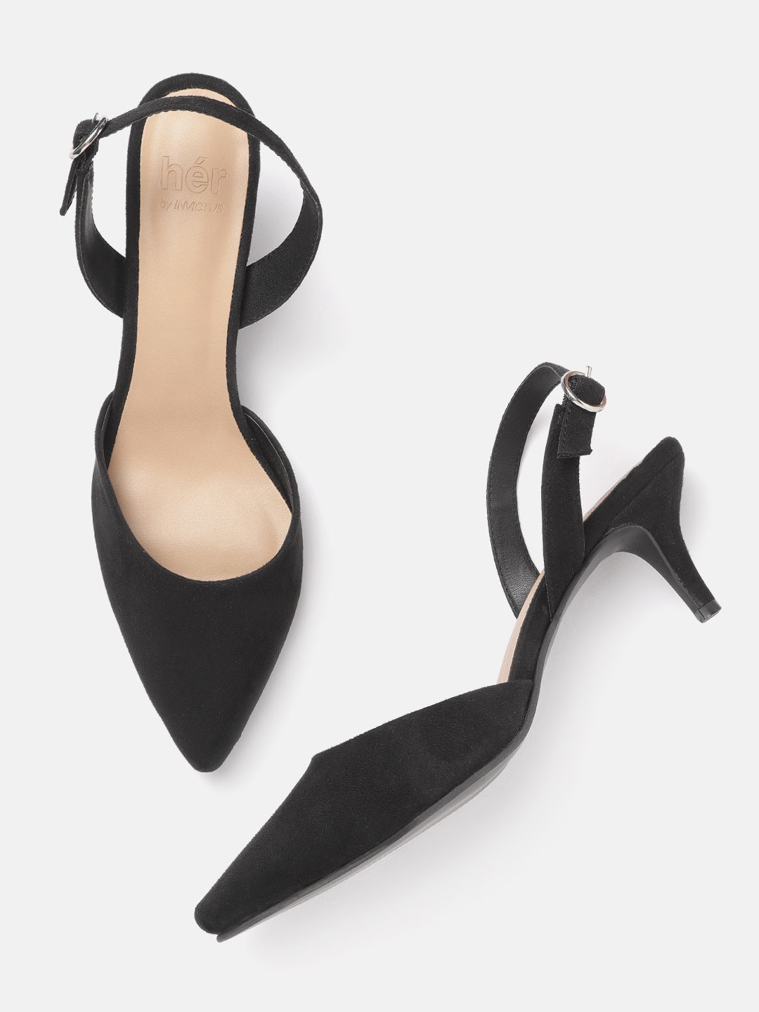 her by invictus Women Black Solid Suede Finish Pumps Price in India