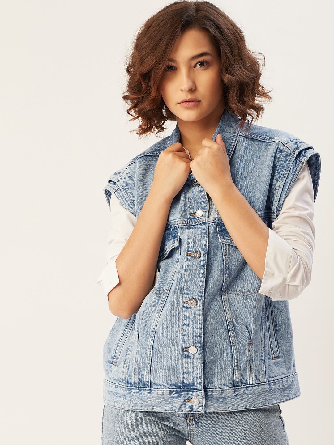 MANGO Women Blue Denim Oversized Jacket Price in India