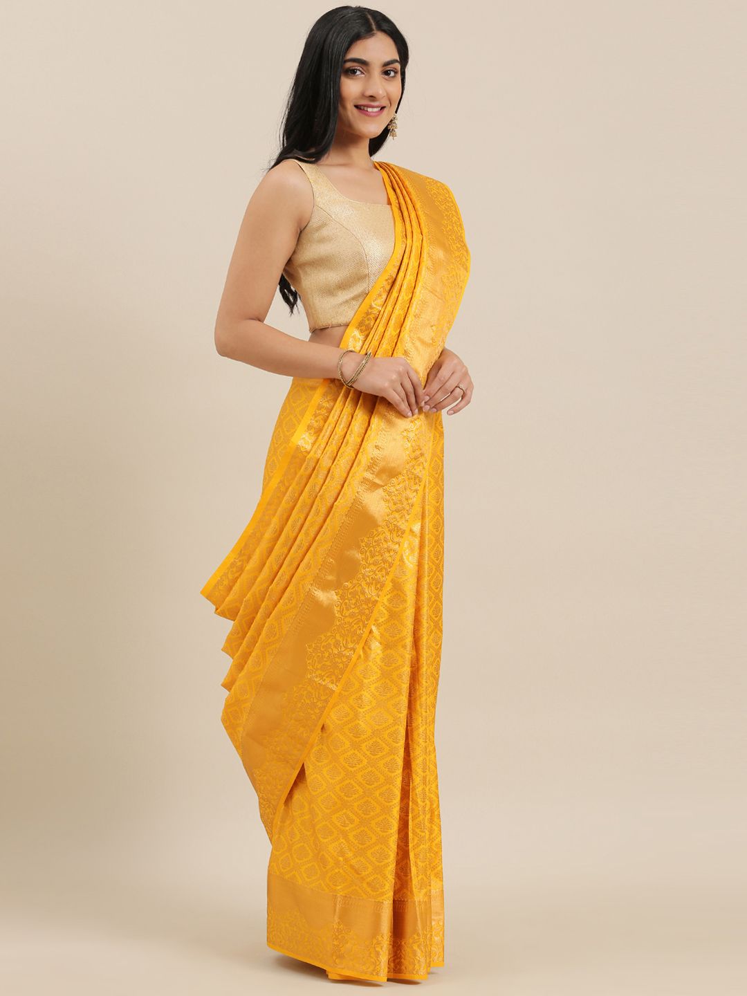 The Chennai Silks Classicate Yellow & Gold-Toned Pure Silk Woven Design Saree