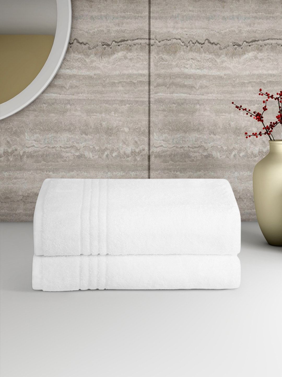 Aura Unisex Set of 2 White Pure Cotton 450 GSM Bath Towels Price in India