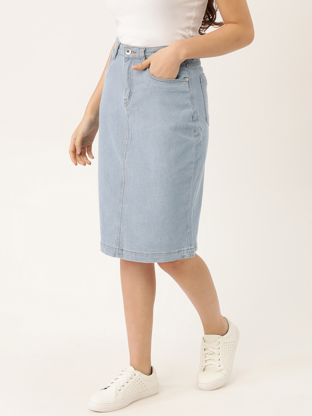 ether Blue Straight Fit Denim Skirt Price in India