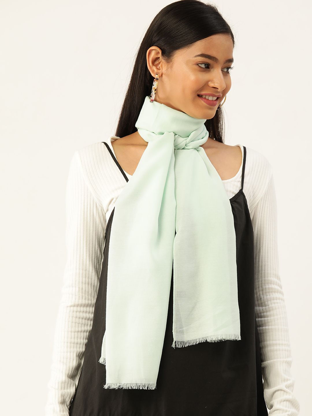 Trend Arrest Women Sea Green Solid Scarf Price in India
