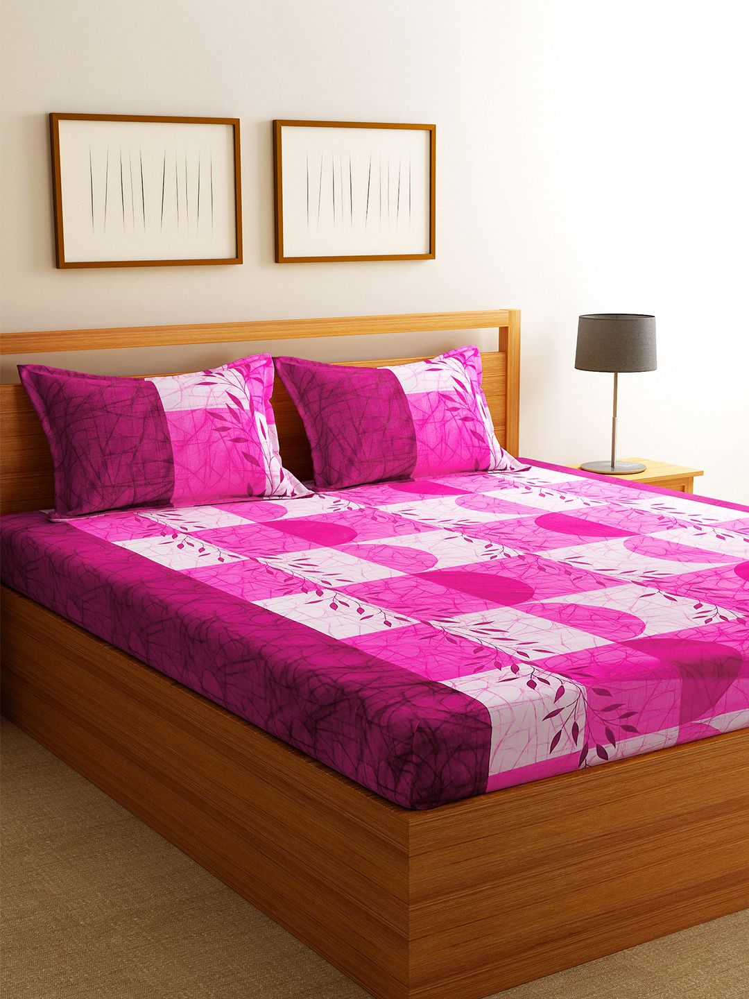 Florida Pink & White Floral 144 TC Cotton 1 Queen Bedsheet with 2 Pillow Covers Price in India