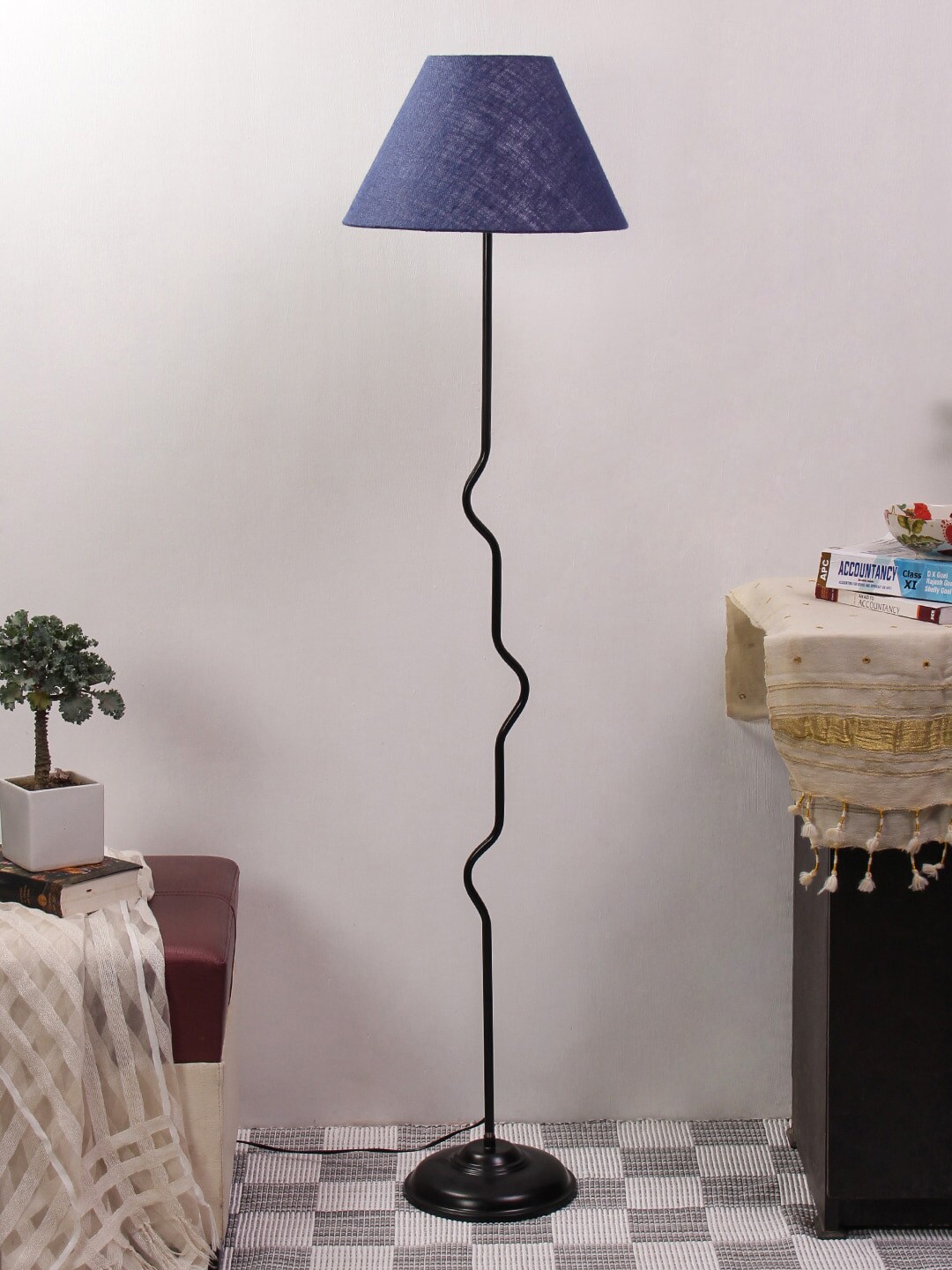 Devansh Navy Blue & Black Solid Contemporary Club Lamp with Shade Price in India