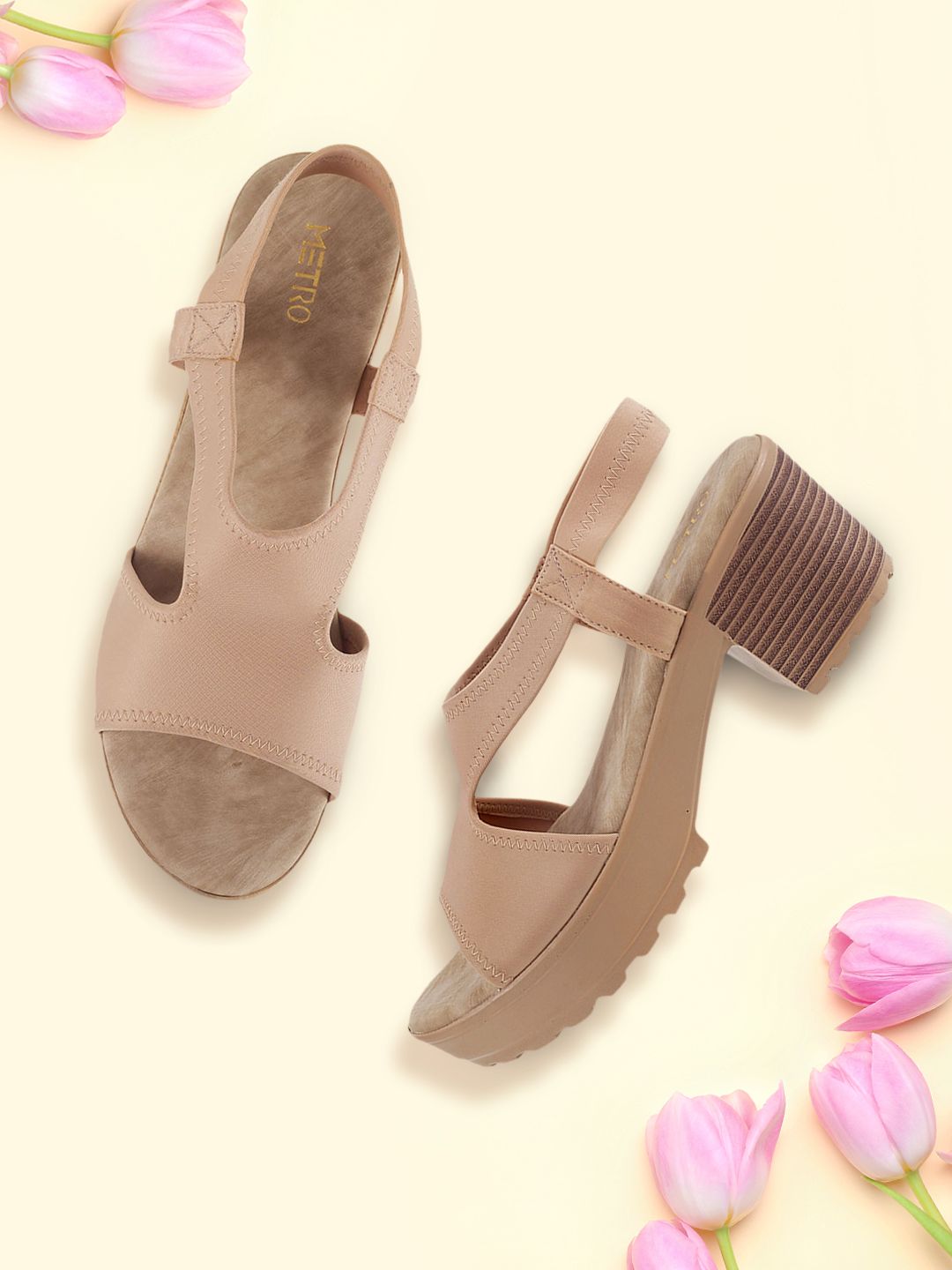 Metro Women Peach-Coloured Solid Heels Price in India