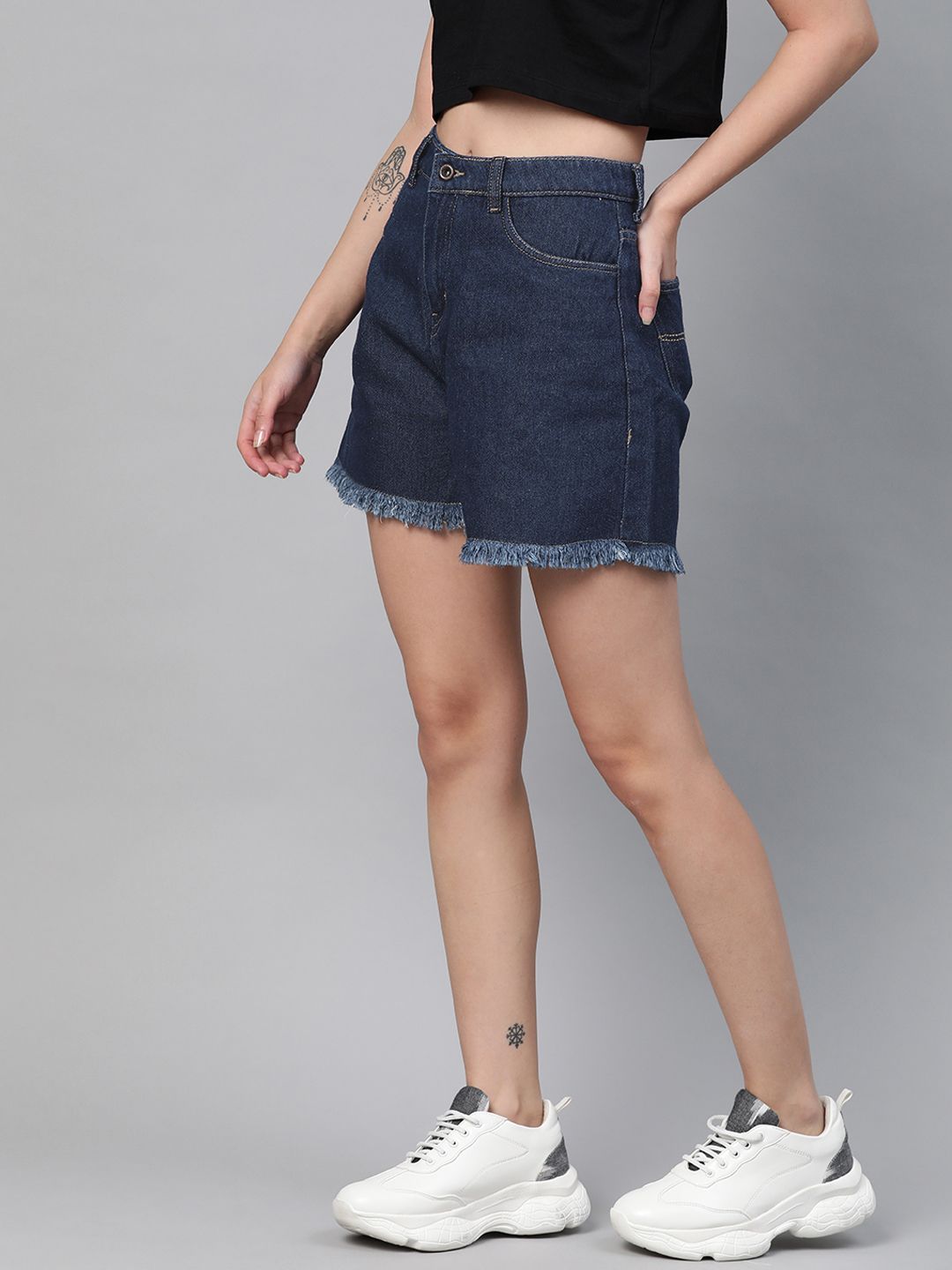 Roadster Women Blue Loose Fit Mid-Rise Denim Shorts Price in India