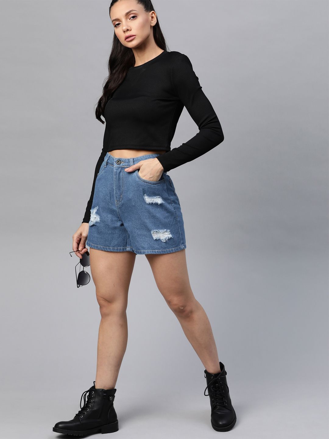 Roadster Women Blue Loose Fit High-Rise Denim Shorts Price in India