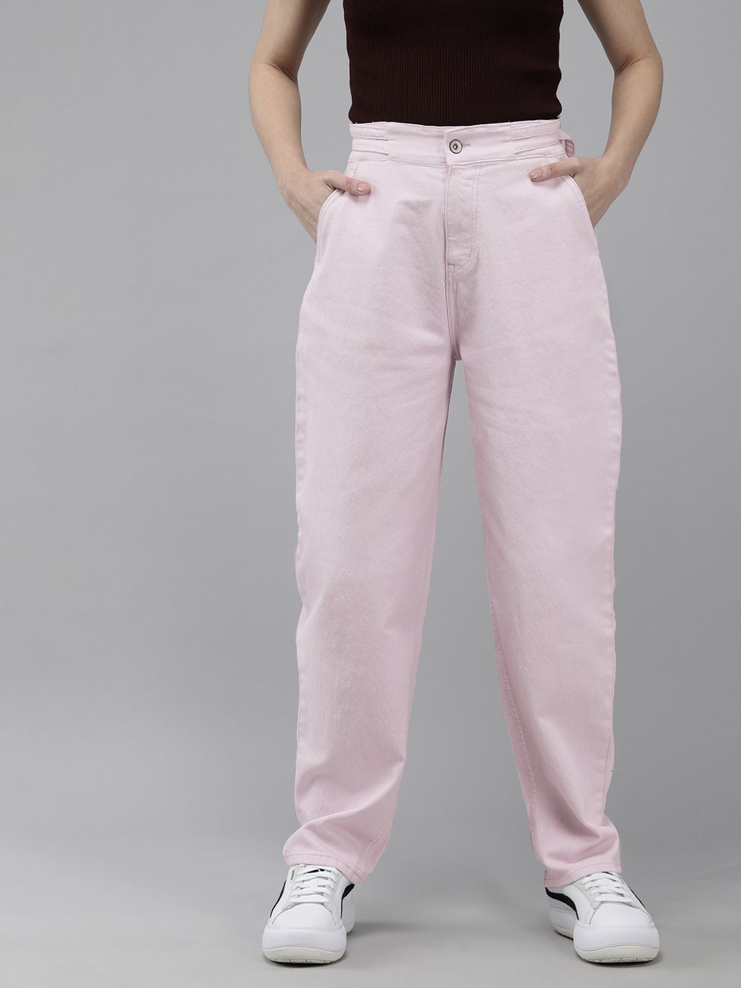 Roadster Women Pink Straight Fit Stretchable Jeans Price in India