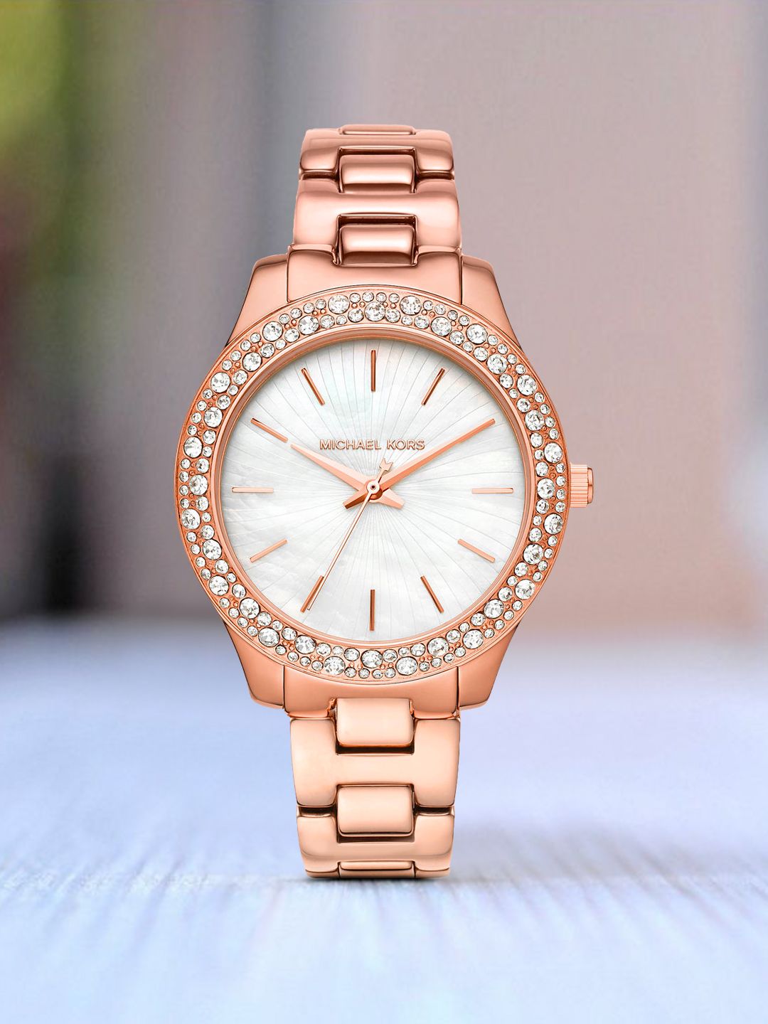 MRS Buy Michael Kors Women Off-White Mother of Pearl Liliane Analogue