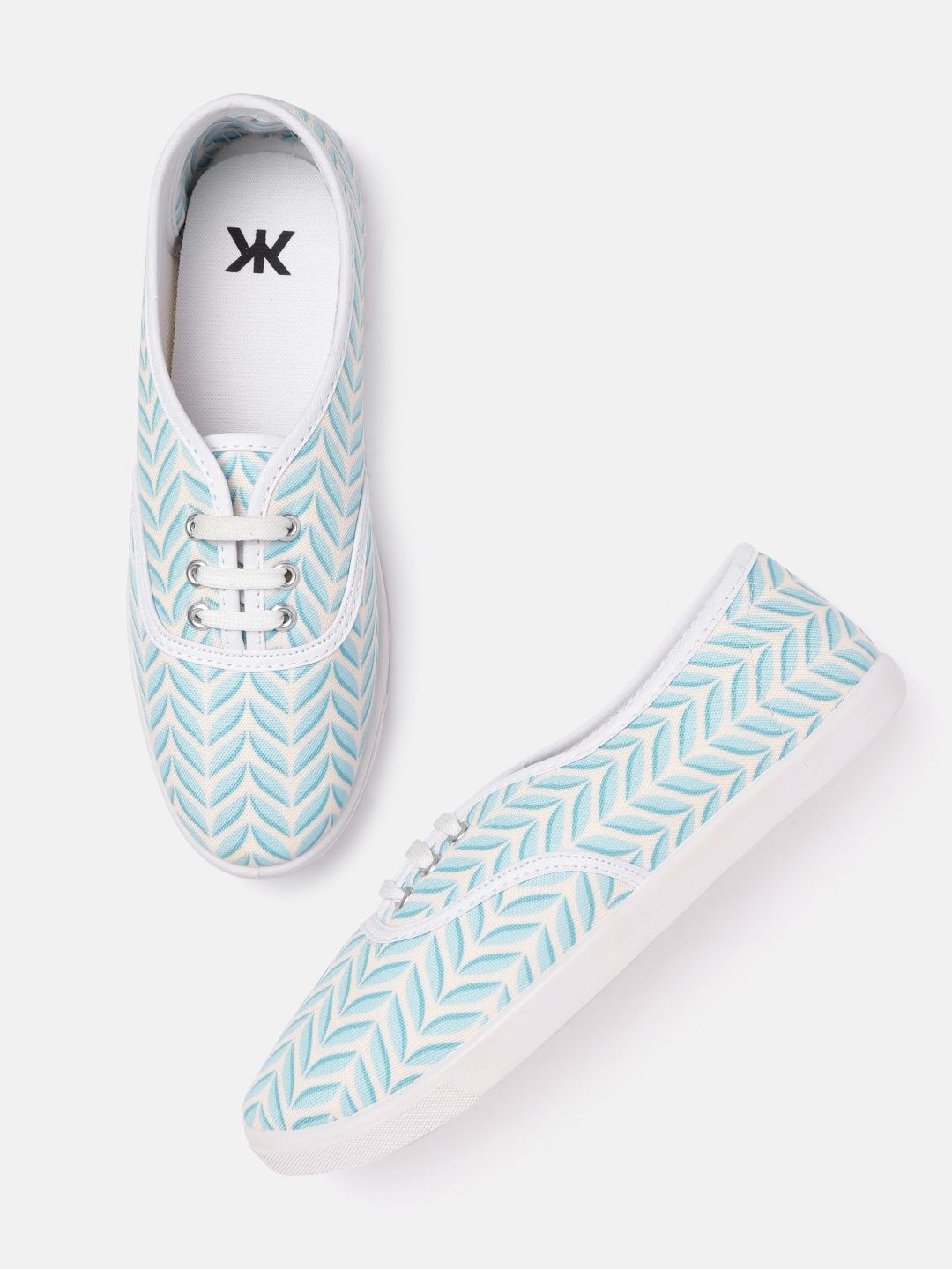 Kook N Keech Women Off-White & Green Printed Sneakers