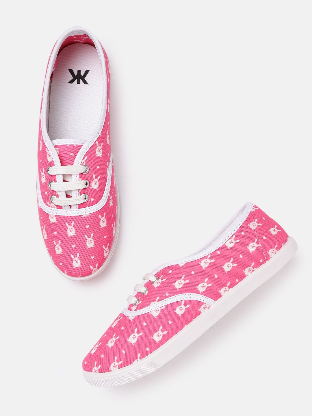 Kook N Keech Women Pink & White Bunny & Heart Print Sneakers Price in India
