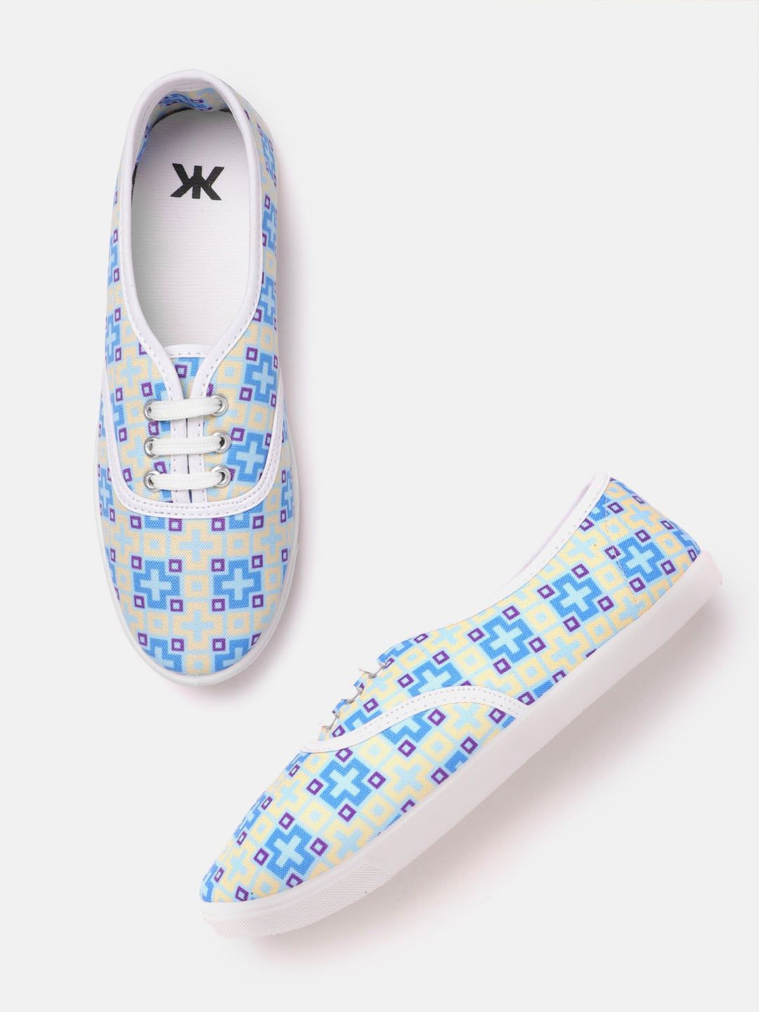 Kook N Keech Women Blue & Yellow Geometric Print Sneakers