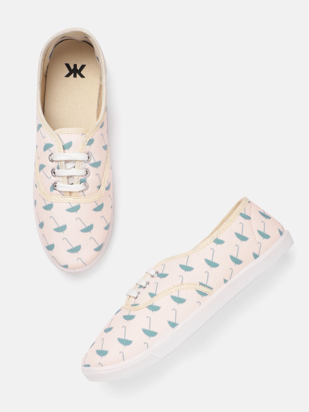 Kook N Keech Women Peach-Coloured & Grey Umbrella Print Sneakers