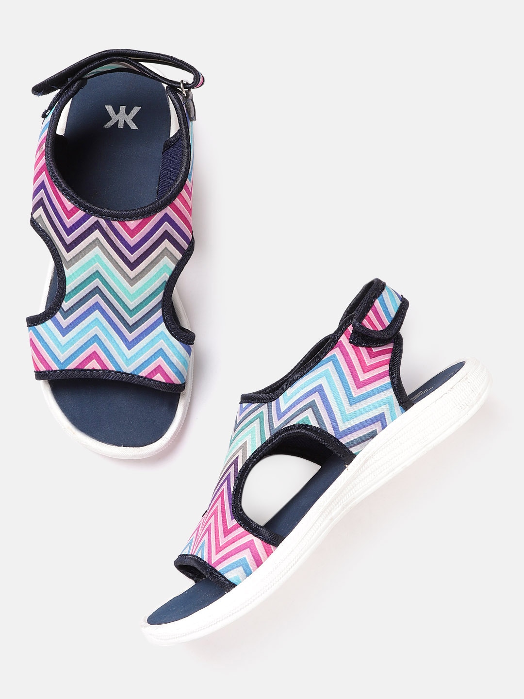 Kook N Keech Women Blue & Pink Chevron Print Sports Sandals Price in India