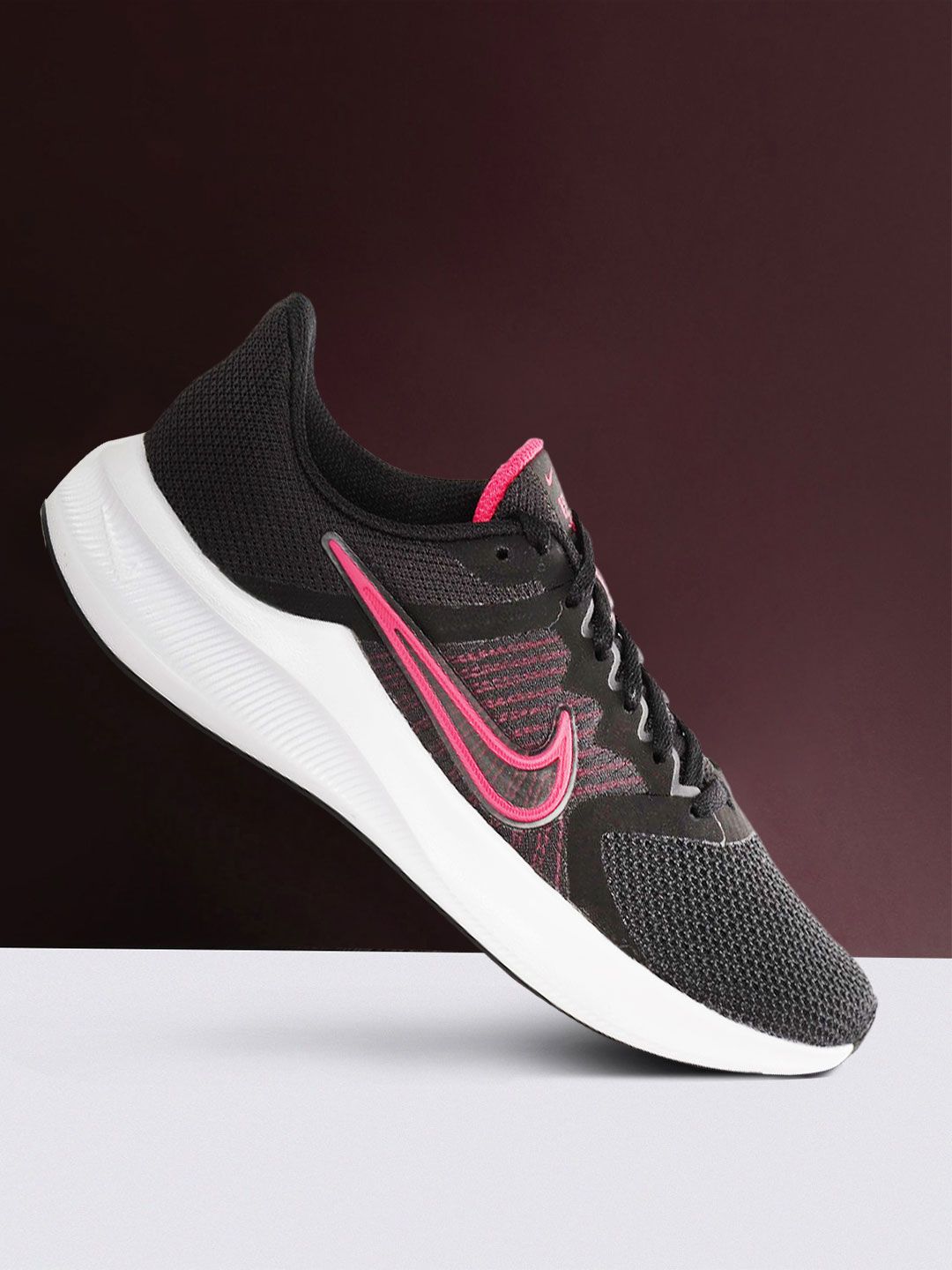 Nike Women Black & Pink Downshifter 11 Woven Design Running Shoes Price in India