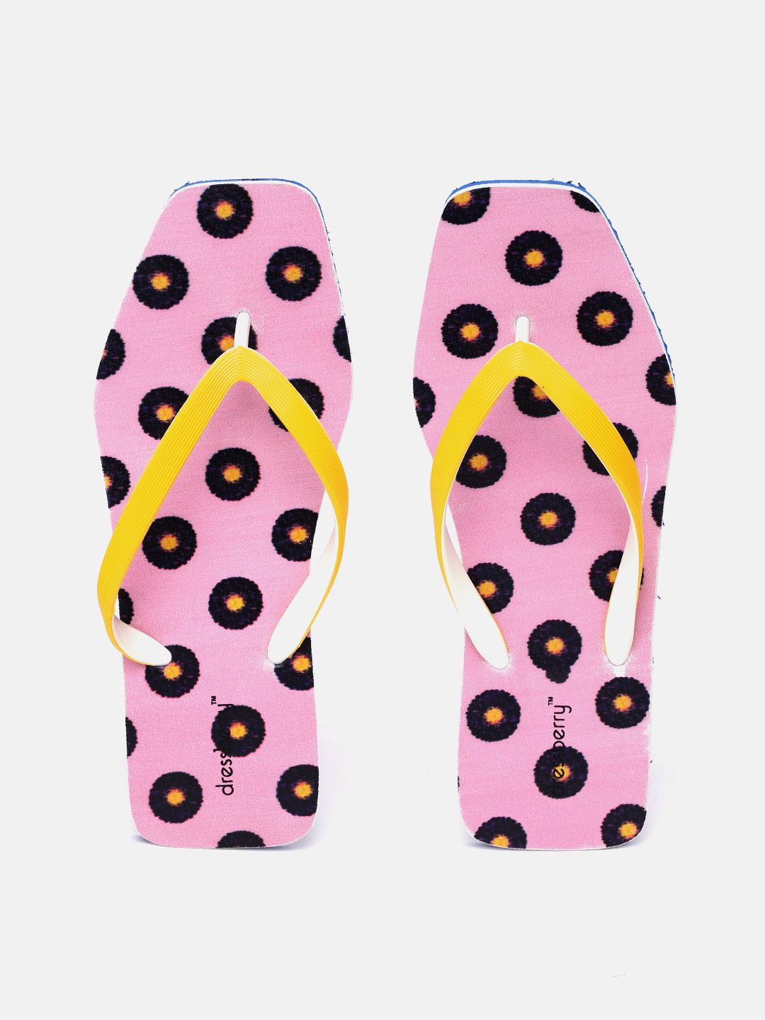 DressBerry Women Yellow & Pink Geometric Print Thong Flip-Flops Price in India