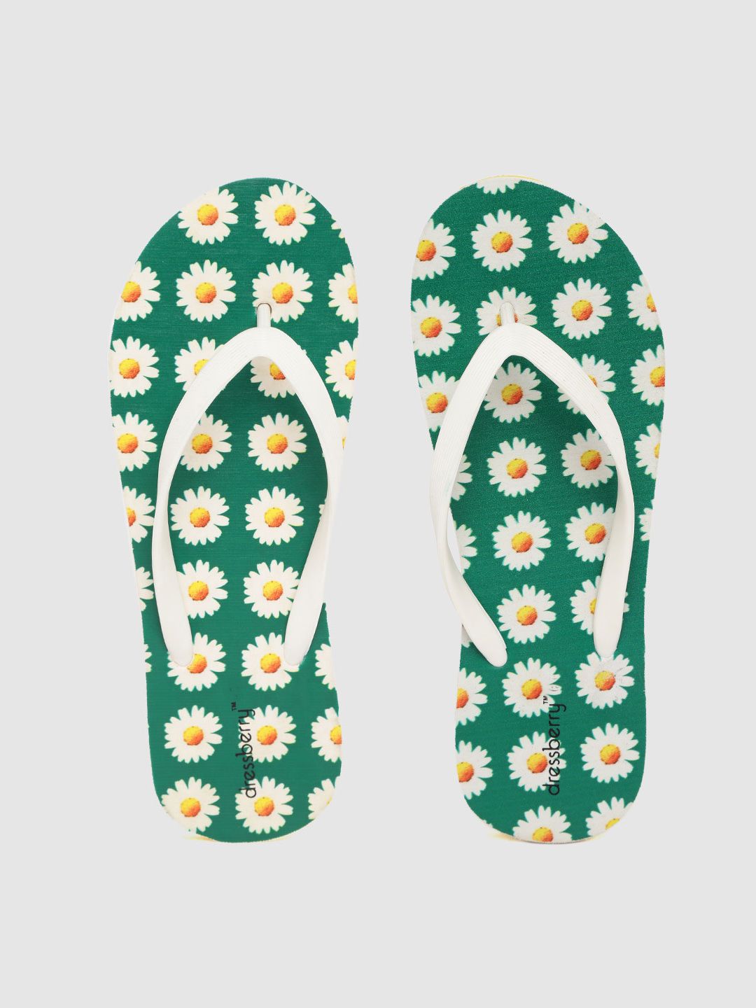DressBerry Women White & Green Printed Thong Flip-Flops Price in India