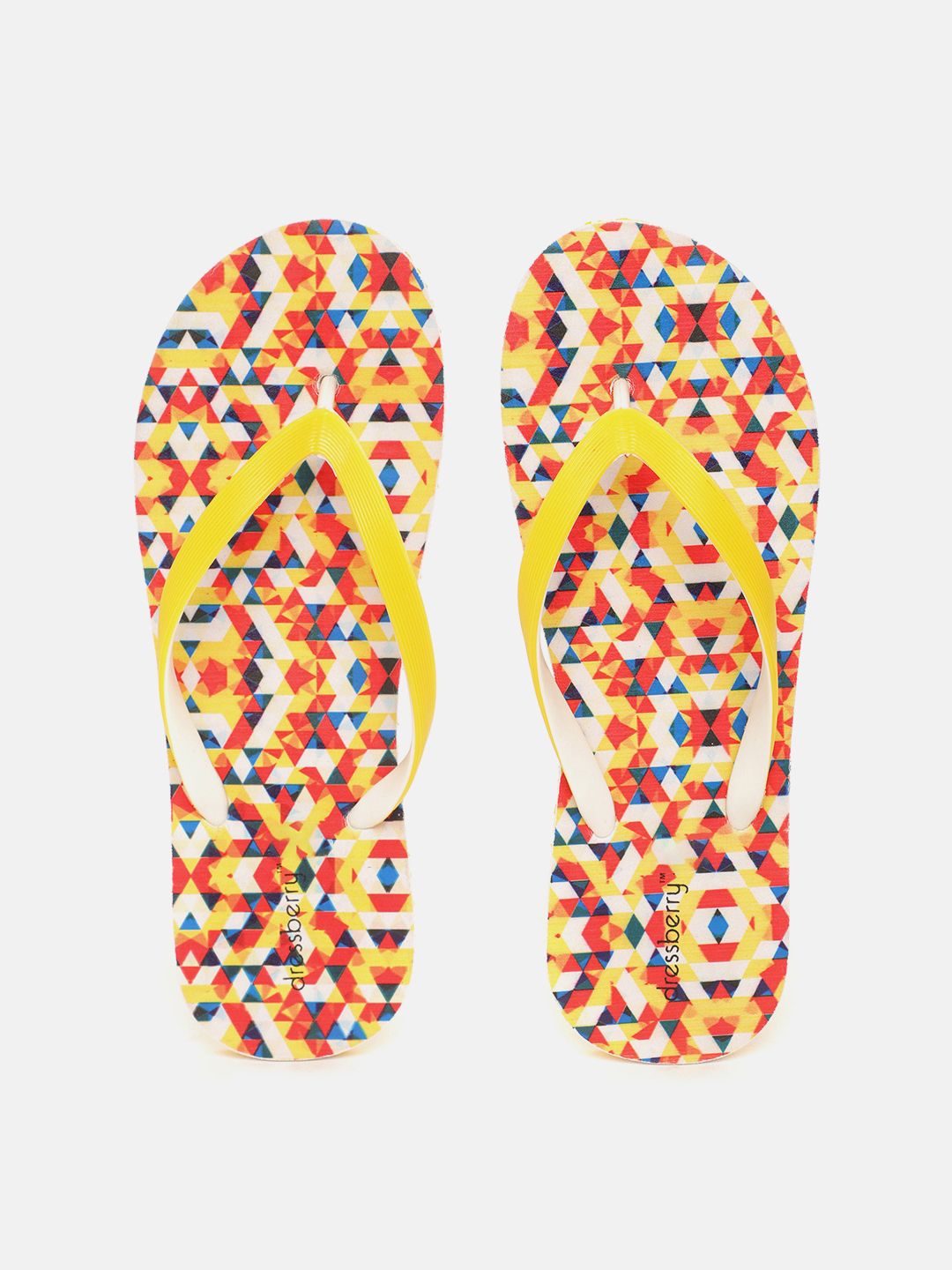 DressBerry Women Multicoloured Geometric Print Thong Flip-Flops Price in India