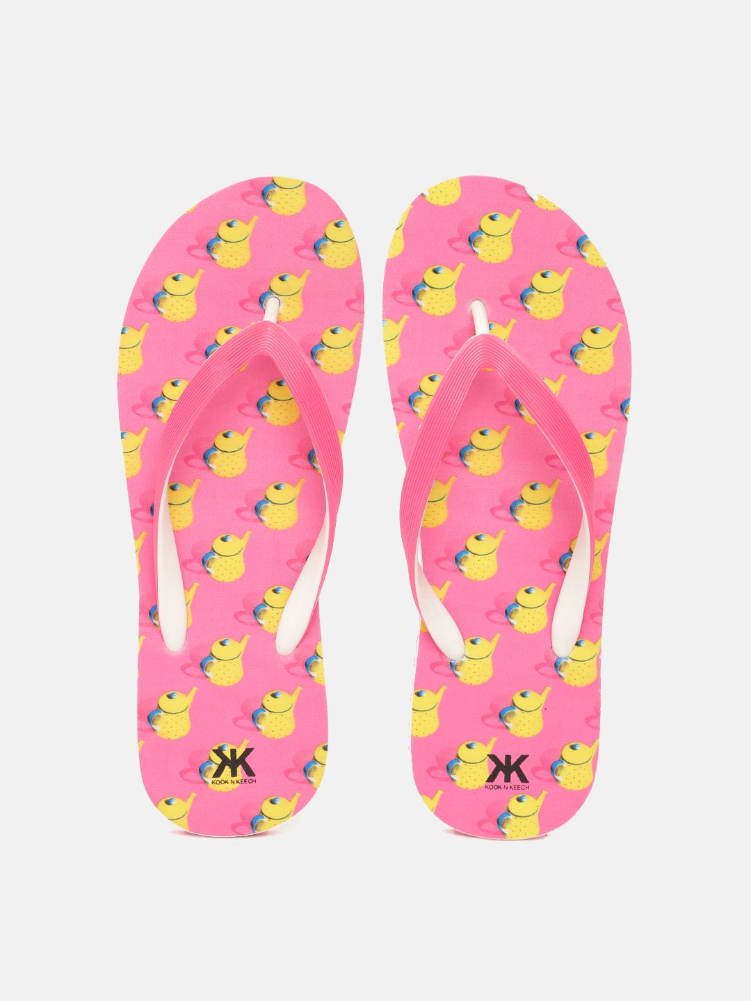 Kook N Keech Women Pink & Yellow Tea Kettle Print Thong Flip-Flops Price in India