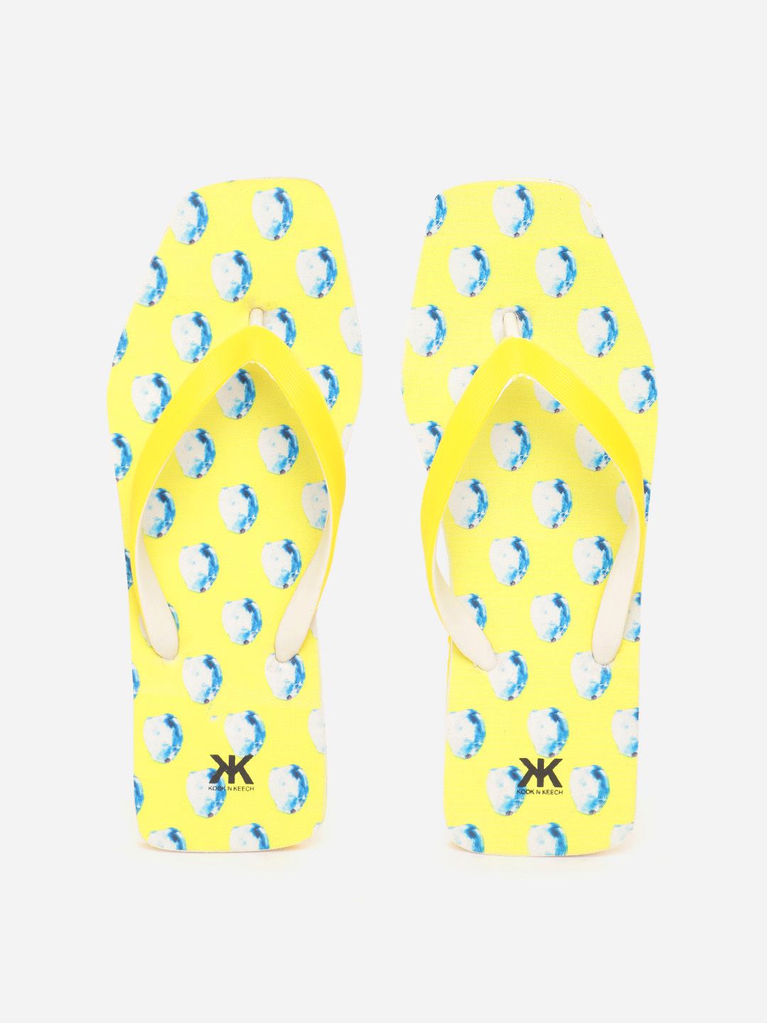 Kook N Keech Women Yellow & White Printed Thong Flip-Flops Price in India