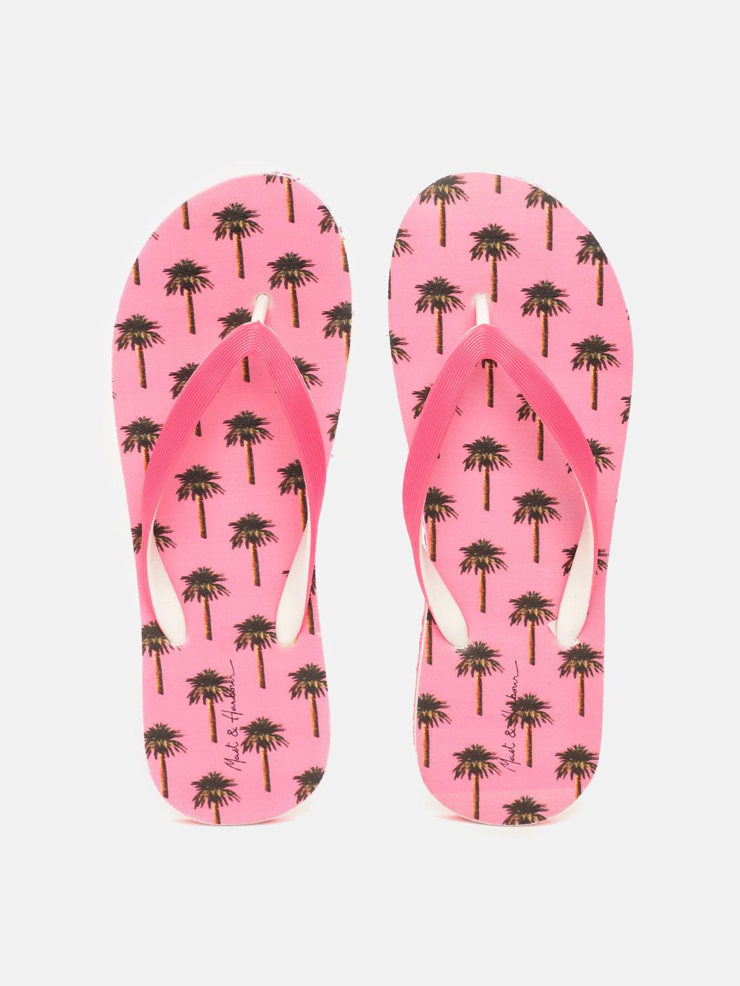 Mast & Harbour Women Pink & Charcoal Grey Tropical Print Thong Flip-Flops Price in India