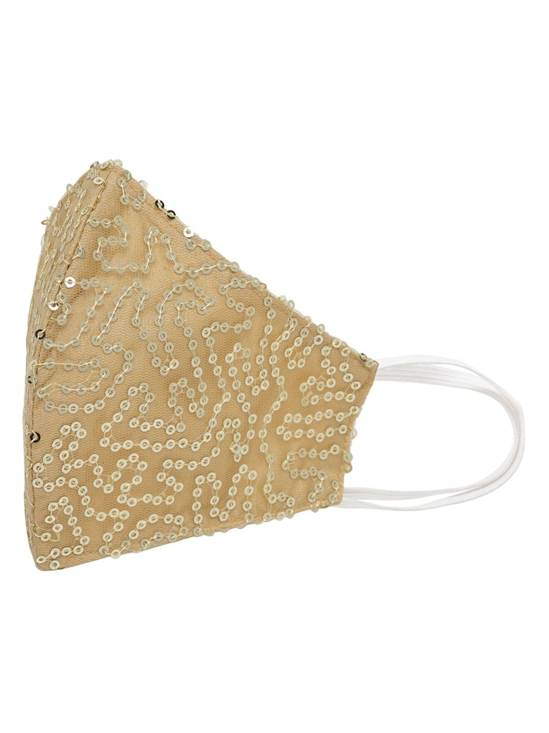 studio rasa Women Gold-Coloured Sequin Embellished 3-Ply Cloth Face Mask Price in India