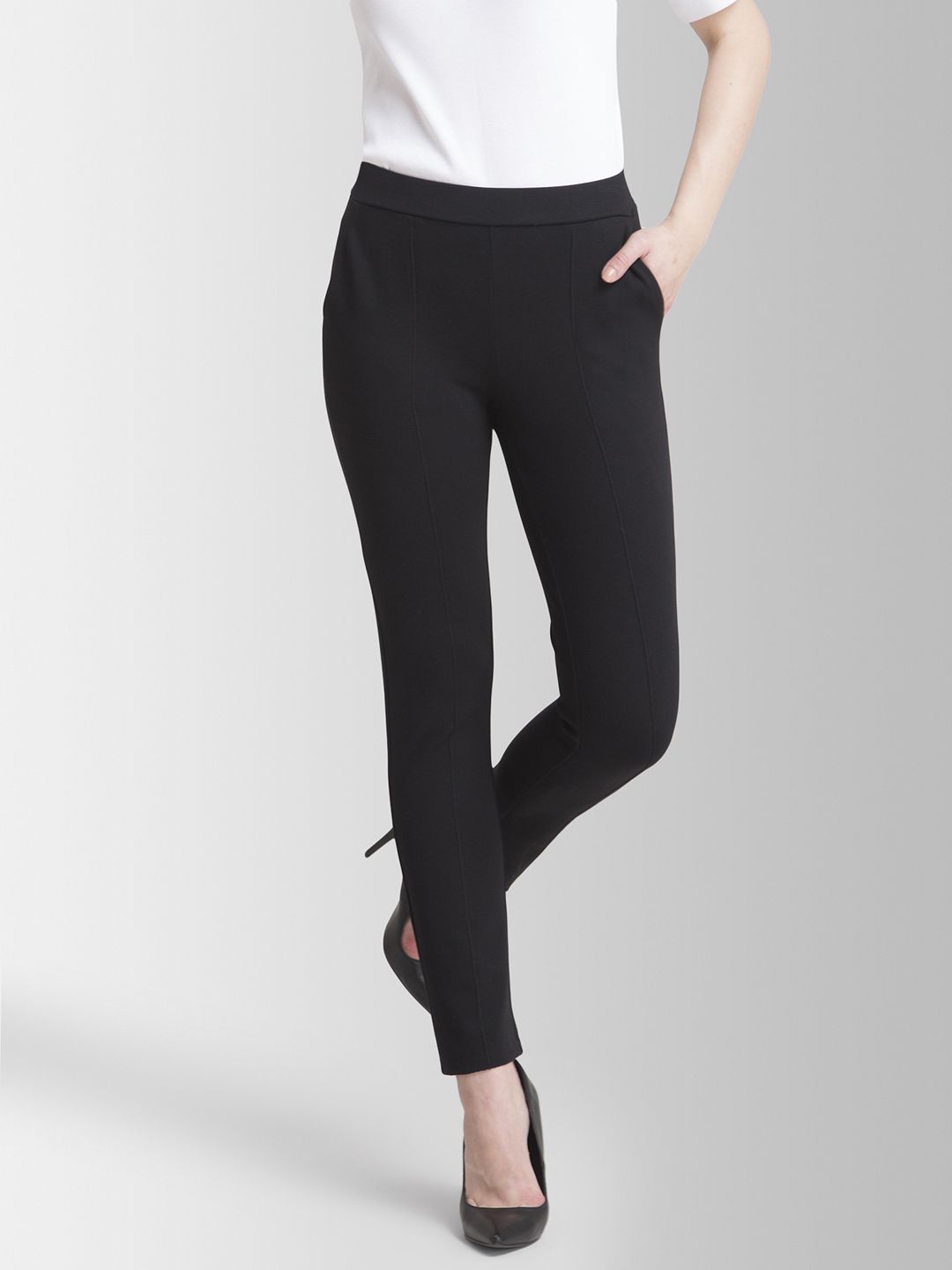 FableStreet Women Black Straight Fit Formal Trousers Price in India