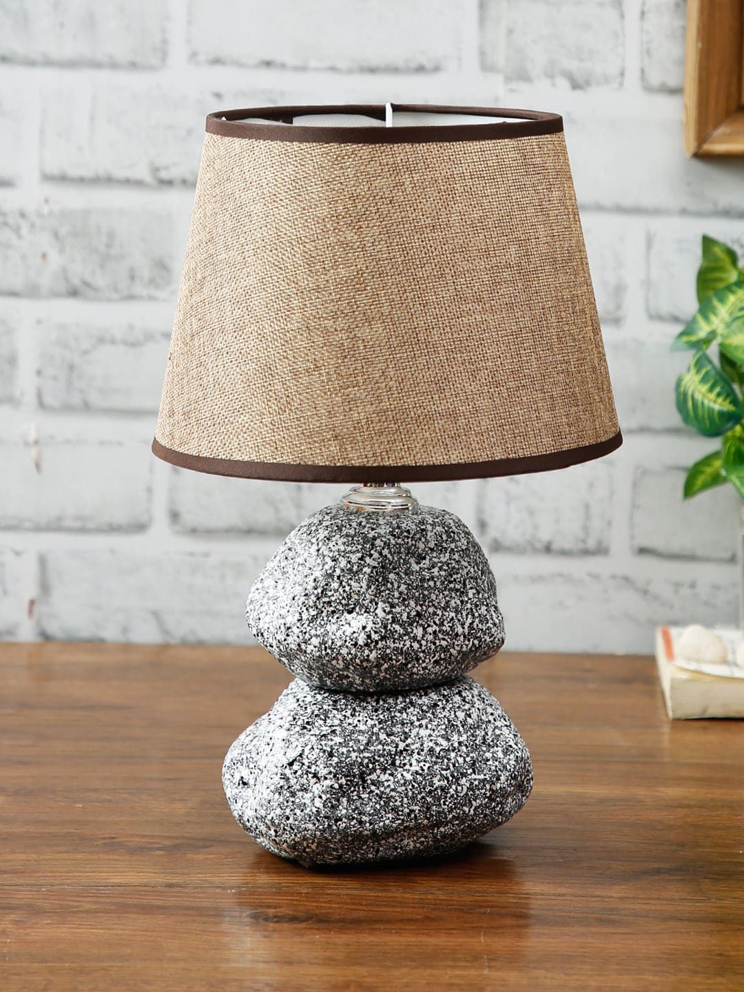 House Of Accessories Brown & Beige Self Design Table Lamp Price in India
