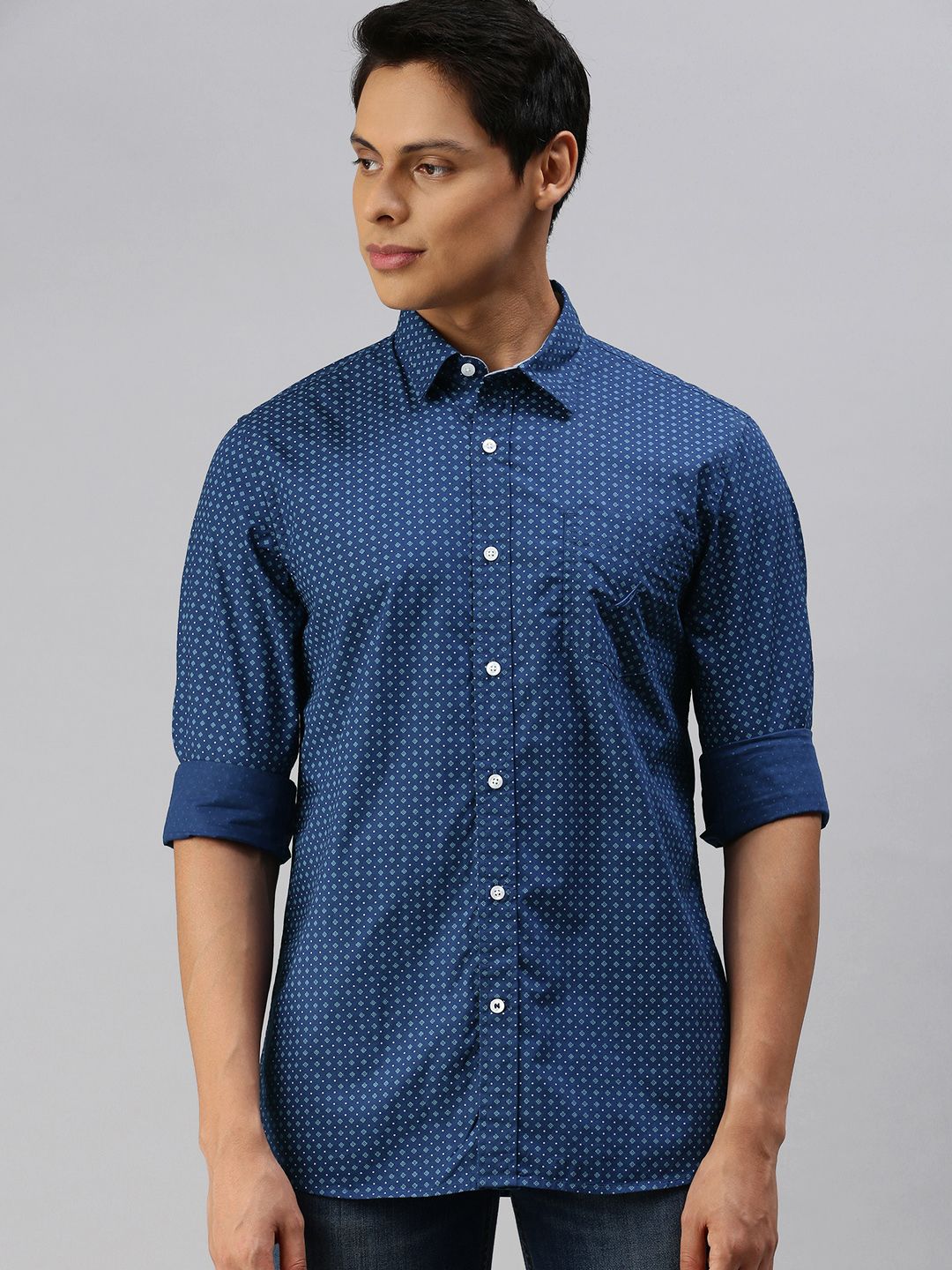 Nautica Men Blue Printed Slim Fit Printed Casual Shirt