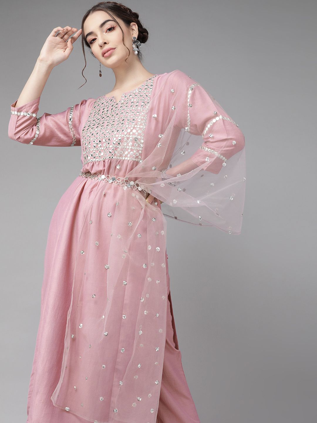 Varanga Rich Mauve And Silver Embroidered Kurta Set Price in India