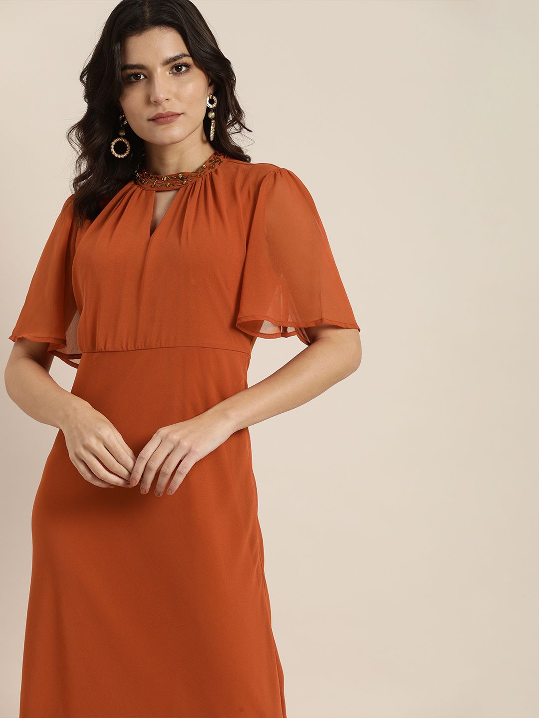 all about you Rust Orange Keyhole Neck A-Line Maxi Dress