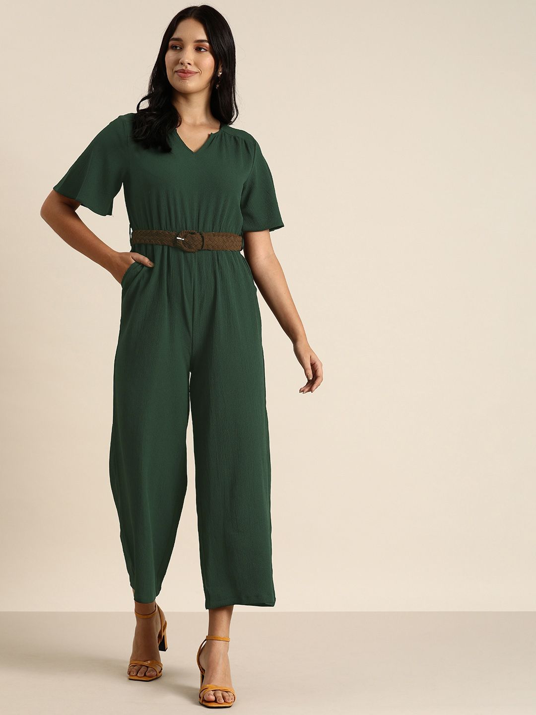 all about you Teal Green Solid Basic Jumpsuit Price in India