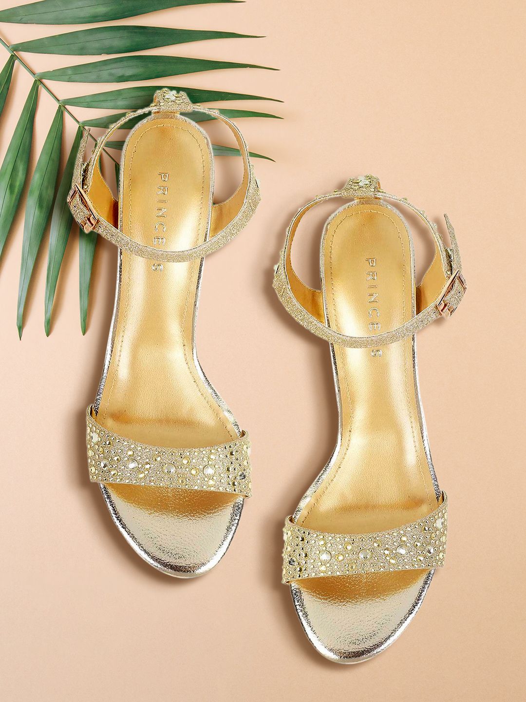Metro Women Gold-Toned Embellished Block Heels Price in India