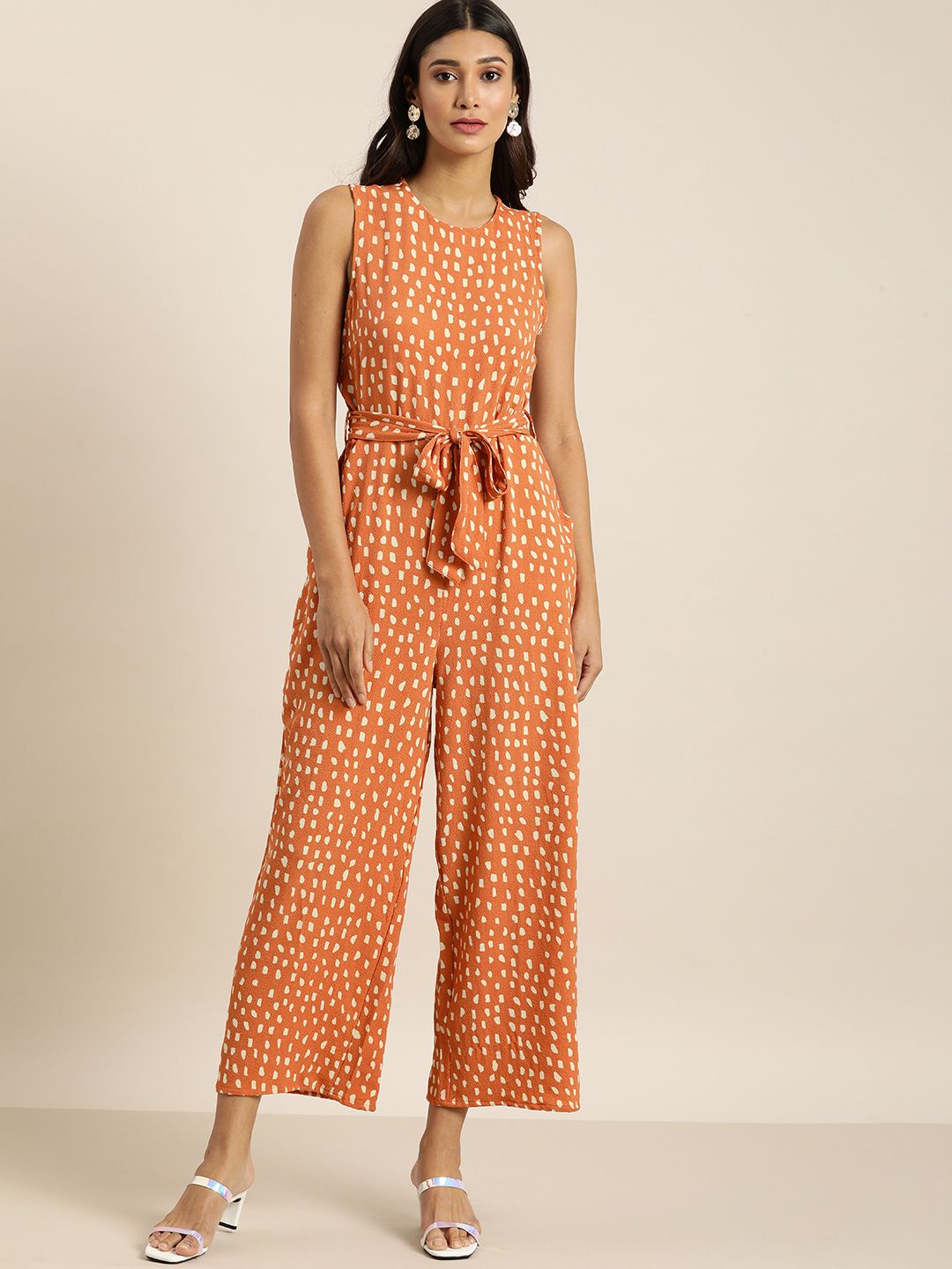 all about you Orange Printed Basic Jumpsuit Price in India
