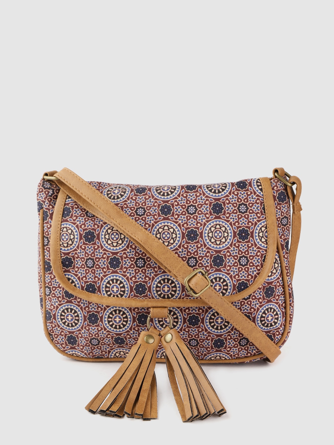 Anouk Red & Navy Blue Printed Sling Bag Price in India